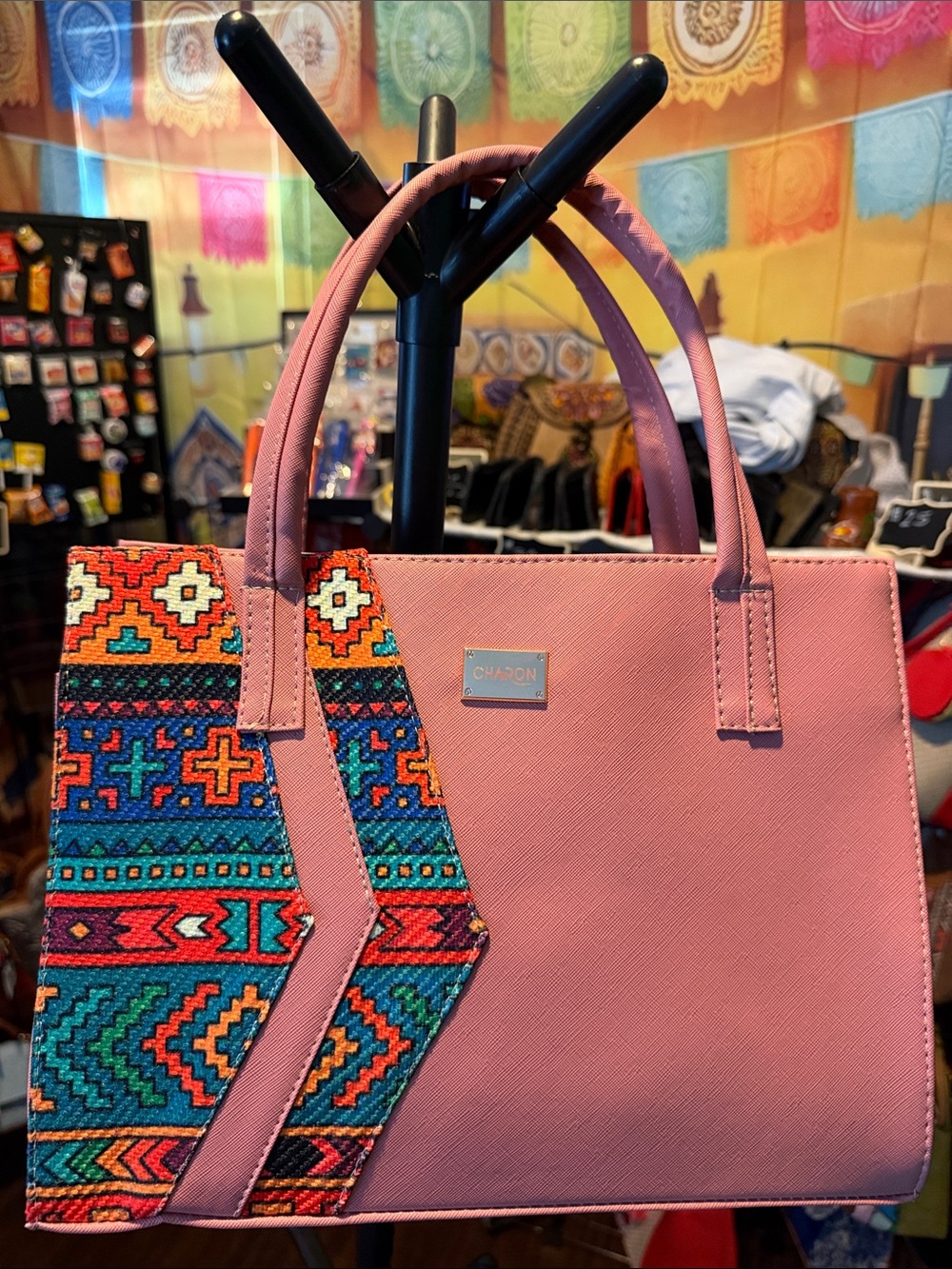 Canon Pink Satchel with Multicolor Aztec Panel